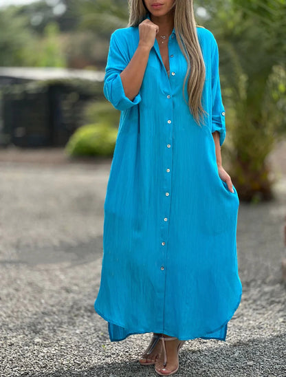 Elegant Cotton-Linen V-Neck Dress
