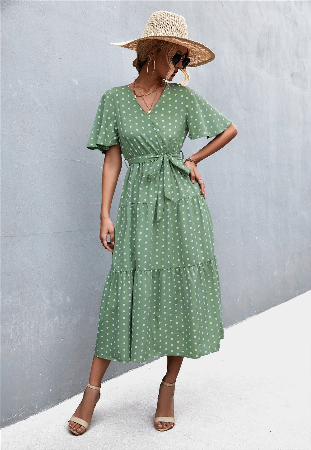 Playful Polka Floral V-Neck Dress