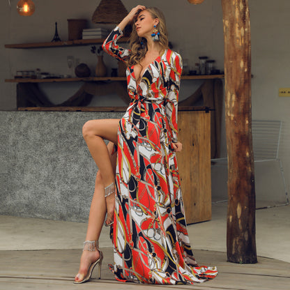 Season's Best Elegant Deep V-Neck Long Sleeve Maxi Dress