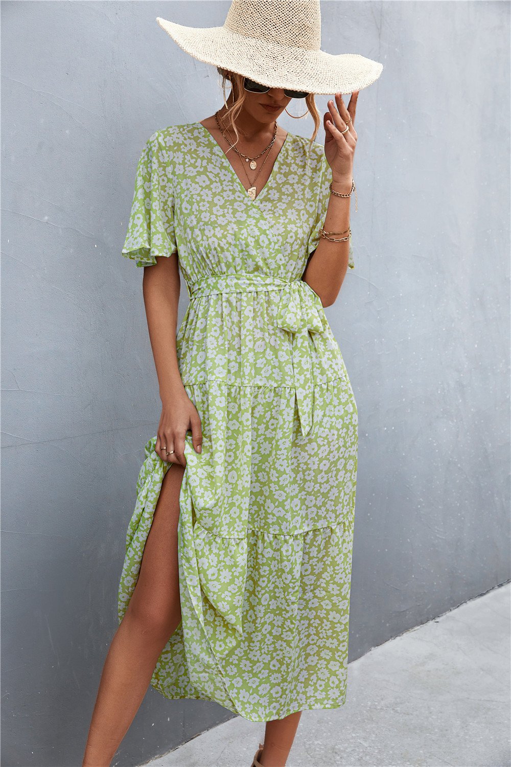 Playful Polka Floral V-Neck Dress