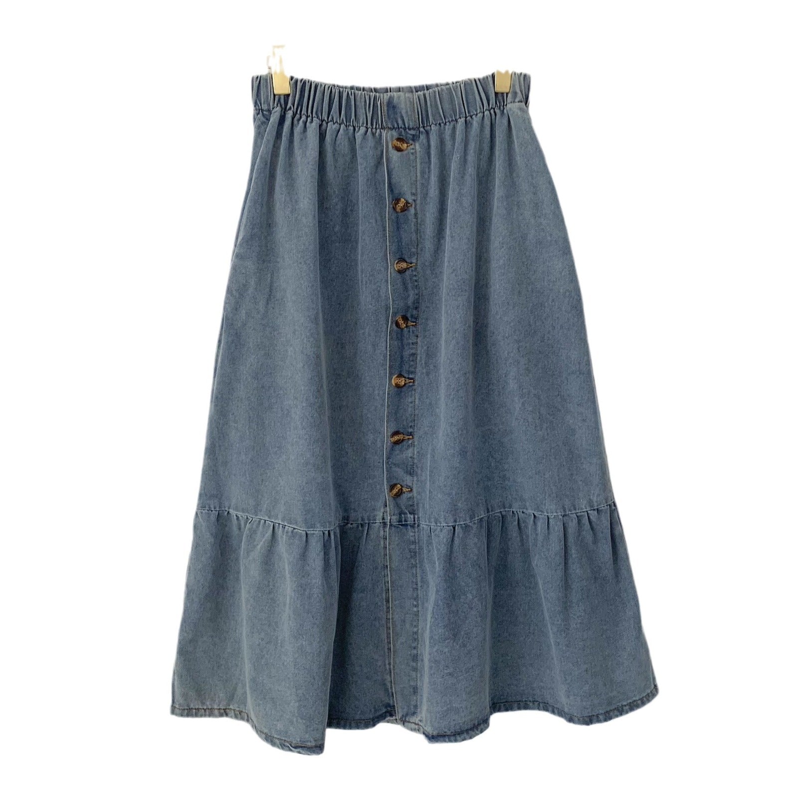 High Waist Mid-Length Denim Skirt