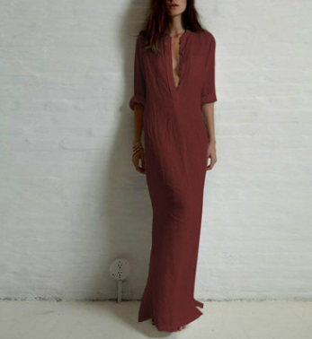 Elegant Cotton-Linen V-Neck Dress