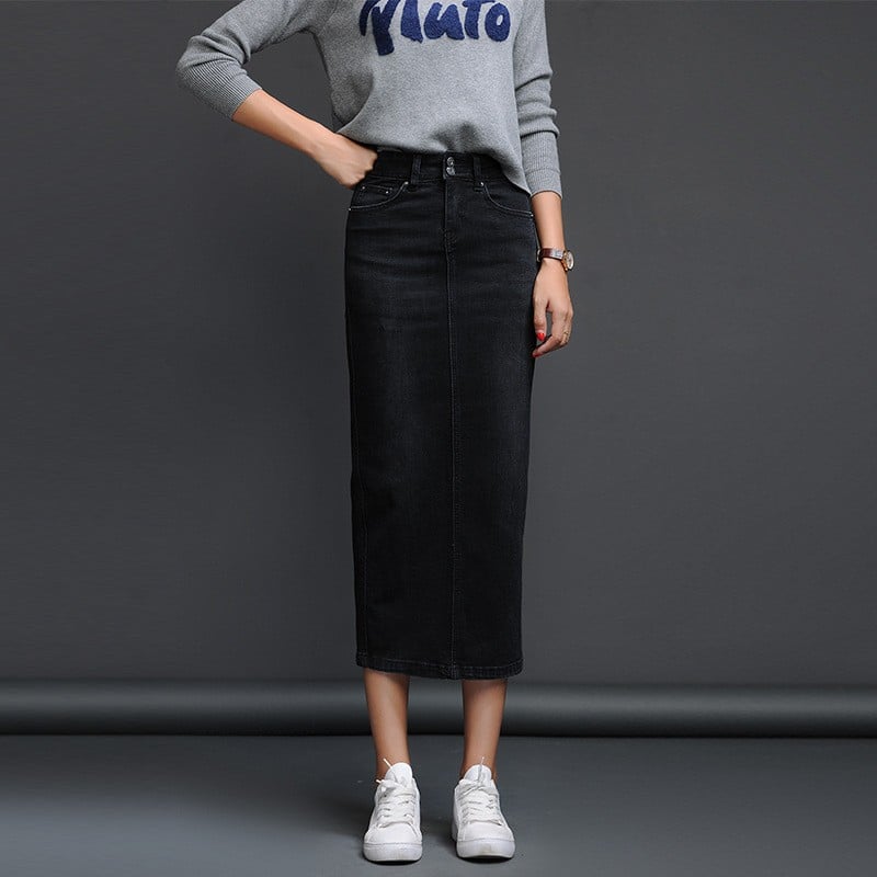 Chic High-Waist Slim Denim Skirt