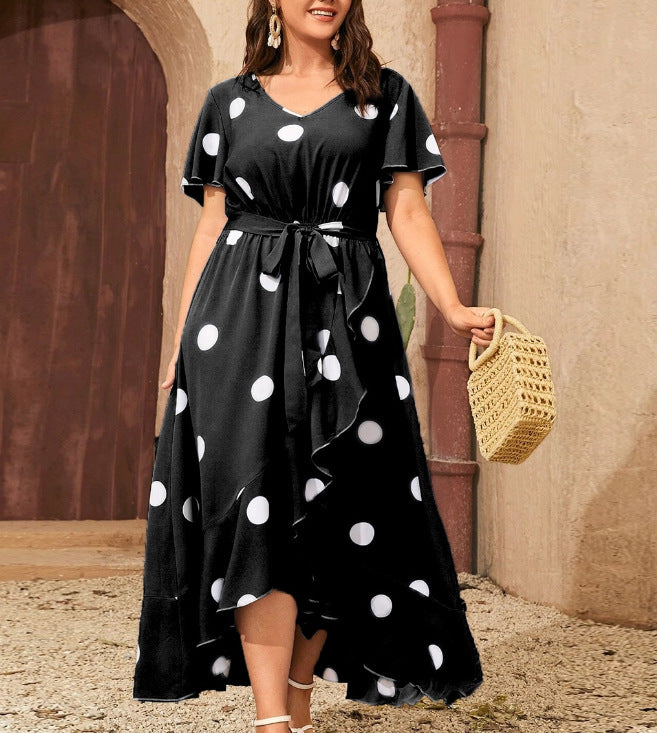 Elegant Polka Dot V-Neck Dress