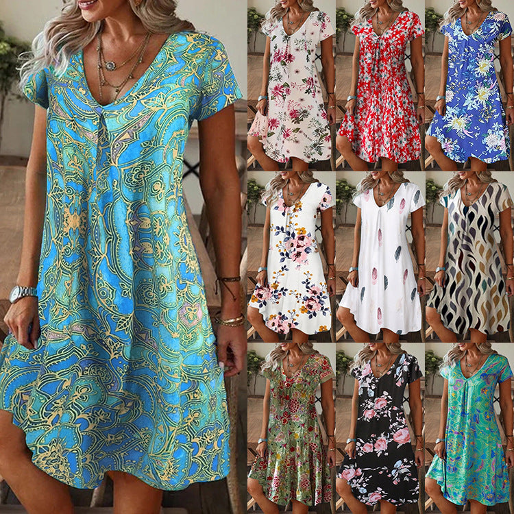 Trendy V-Neck Print Dress
