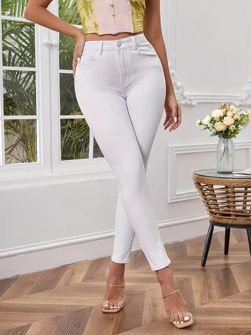 Stylish White High-Waist Slim Fit Jeans