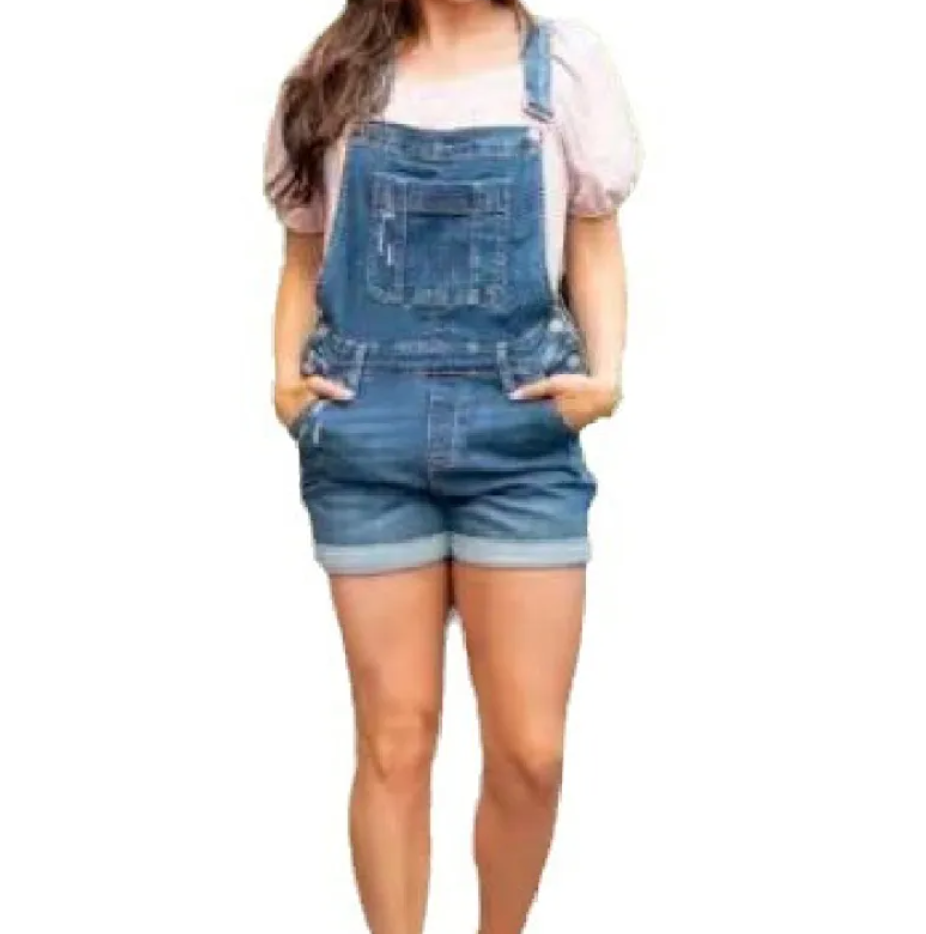 High Waist Denim Suspender Shorts – European & American Style