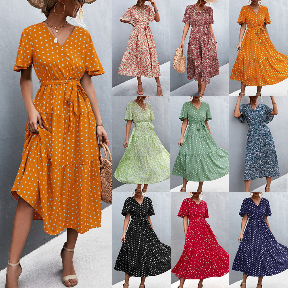 Playful Polka Floral V-Neck Dress