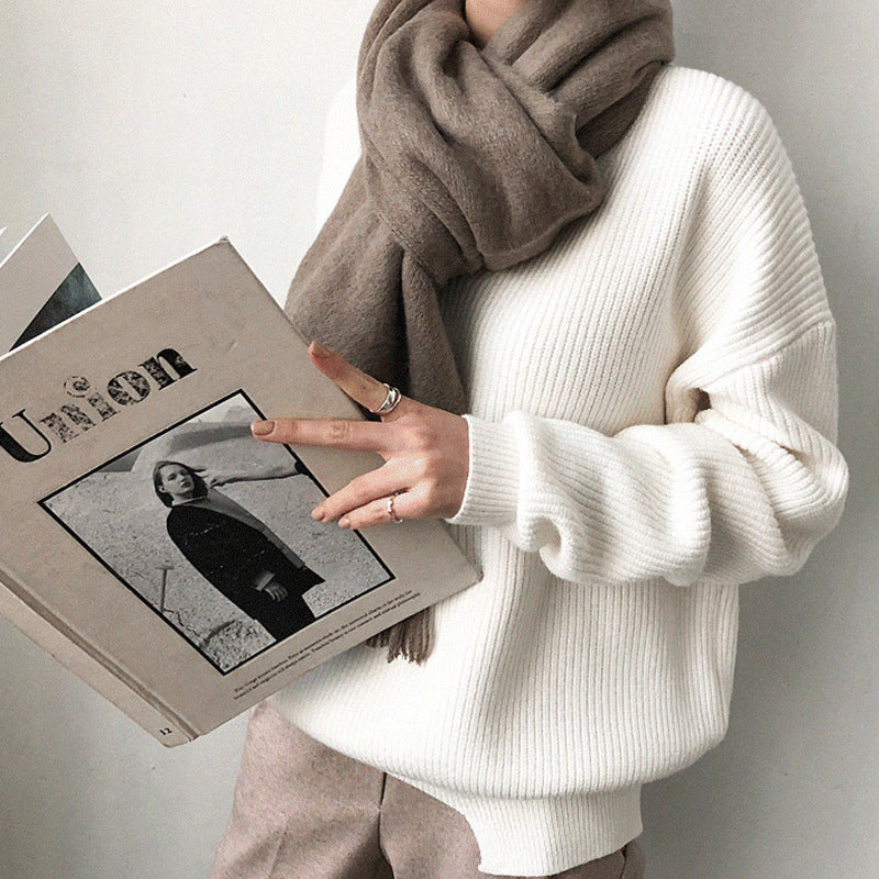 V-Neck Solid Color Knit Sweater