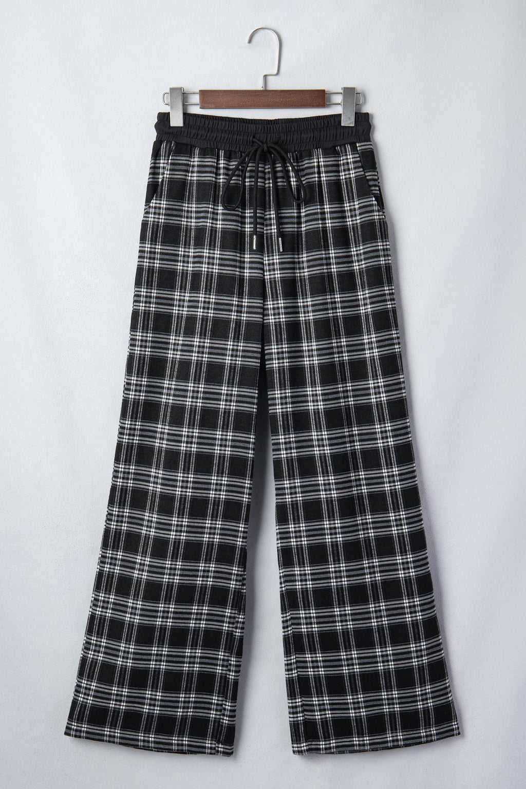 Plaid Frenchy Contrast Drawstring Waist Wide Leg Pants