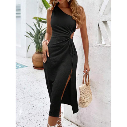 Sophisticated Shoulder-Tie Slit Dress