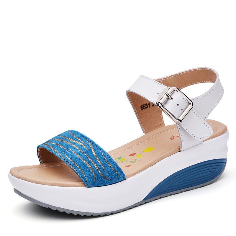 Elegant Leather Mid-Wedge Sandals