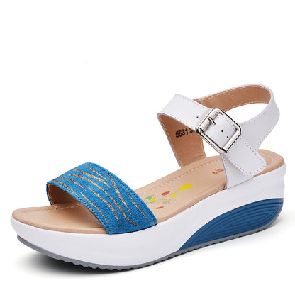 Elegant Leather Mid-Wedge Sandals