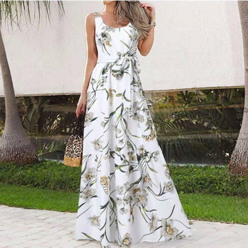 Sleeveless U-Neck Floral Dress for Women