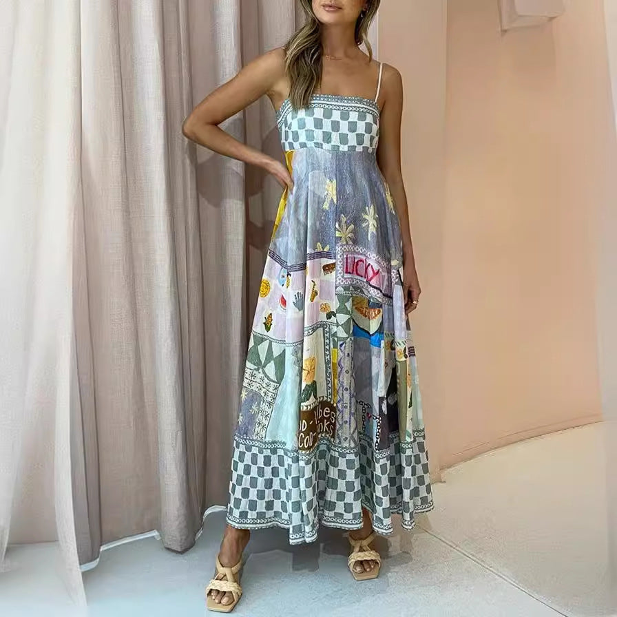 Trendy Geometric Print Summer Maxi Dress