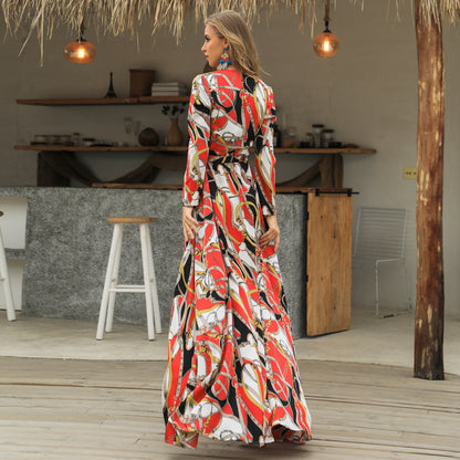 Season's Best Elegant Deep V-Neck Long Sleeve Maxi Dress