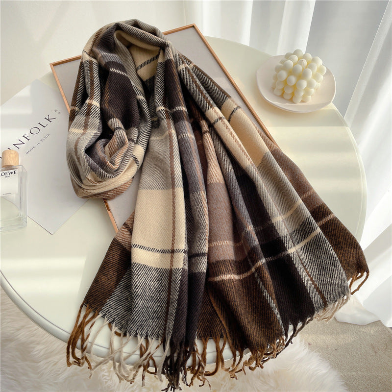 Winter Elegance Korean Plaid Shawl