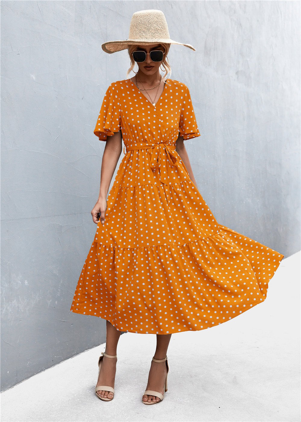 Playful Polka Floral V-Neck Dress