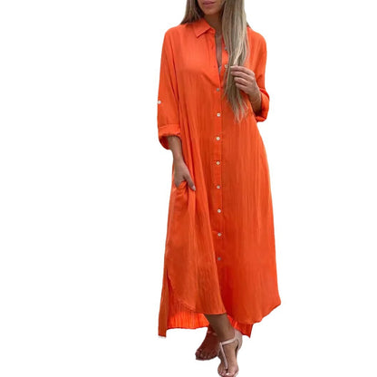 Elegant Cotton-Linen V-Neck Dress