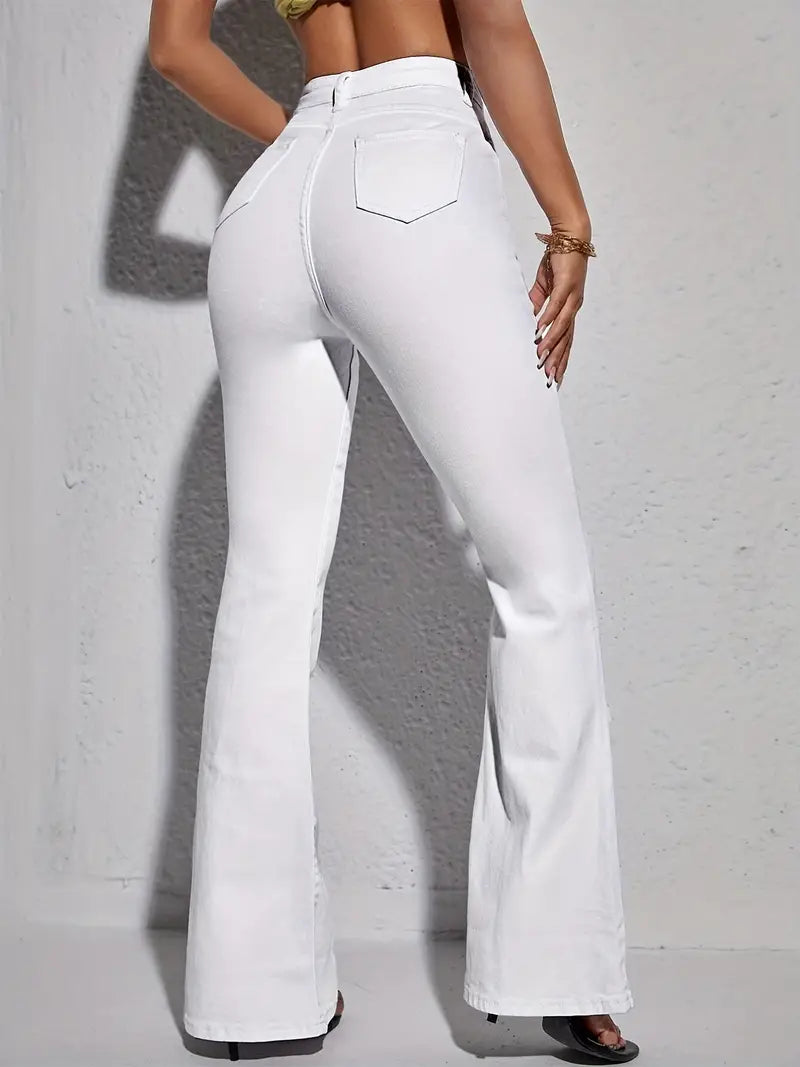 Ladies' White Bell-Bottom Jeans