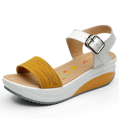 Elegant Leather Mid-Wedge Sandals