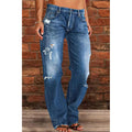 Women's Casual Mid-Waist Distressed Denim Pants