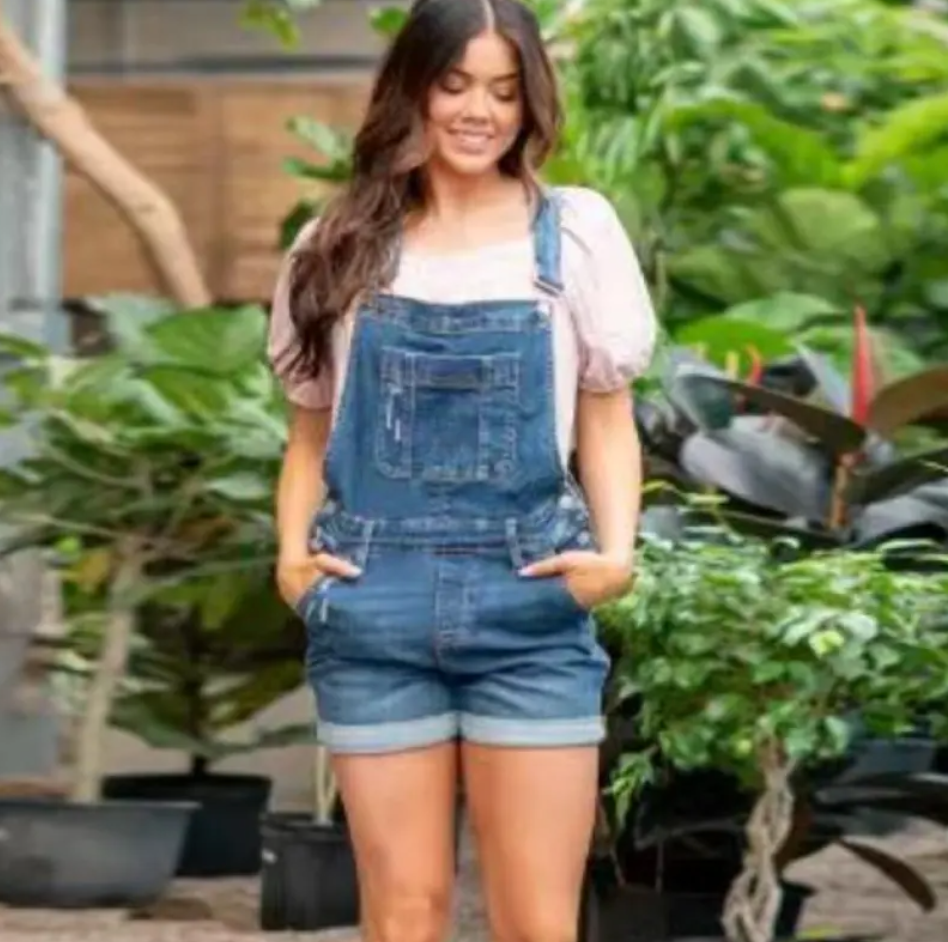 High Waist Denim Suspender Shorts – European & American Style