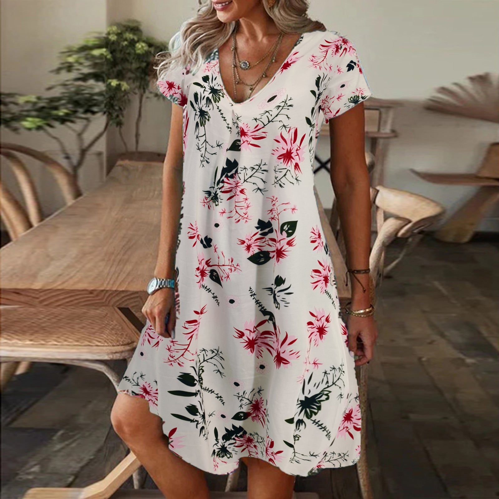Trendy V-Neck Print Dress