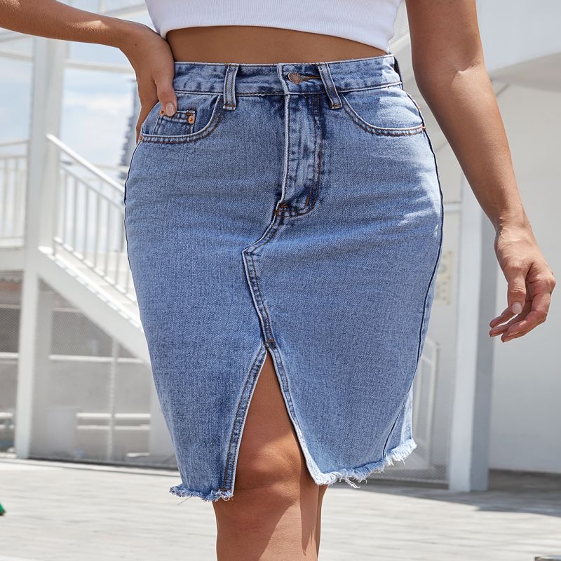 Elegant High-Waist Denim Midi Skirt