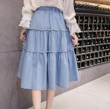 High Waist Mid-Length Denim Skirt