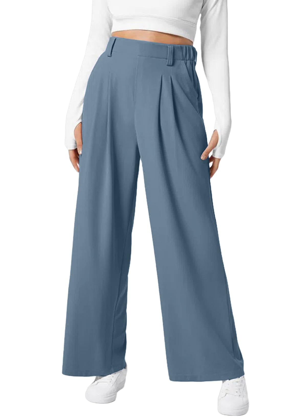 Women's High Waist Waffle Wide Leg Pants