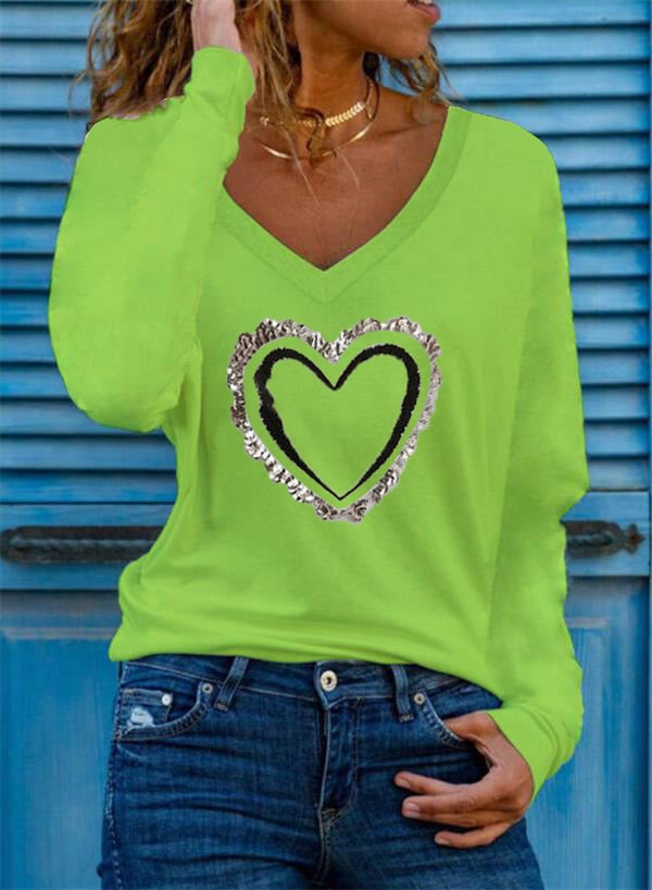 Elegant Heart Print V-Neck T-Shirt