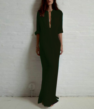 Elegant Cotton-Linen V-Neck Dress