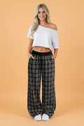 Plaid Frenchy Contrast Drawstring Waist Wide Leg Pants
