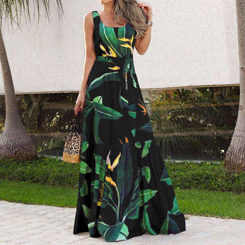 Sleeveless U-Neck Floral Dress for Women