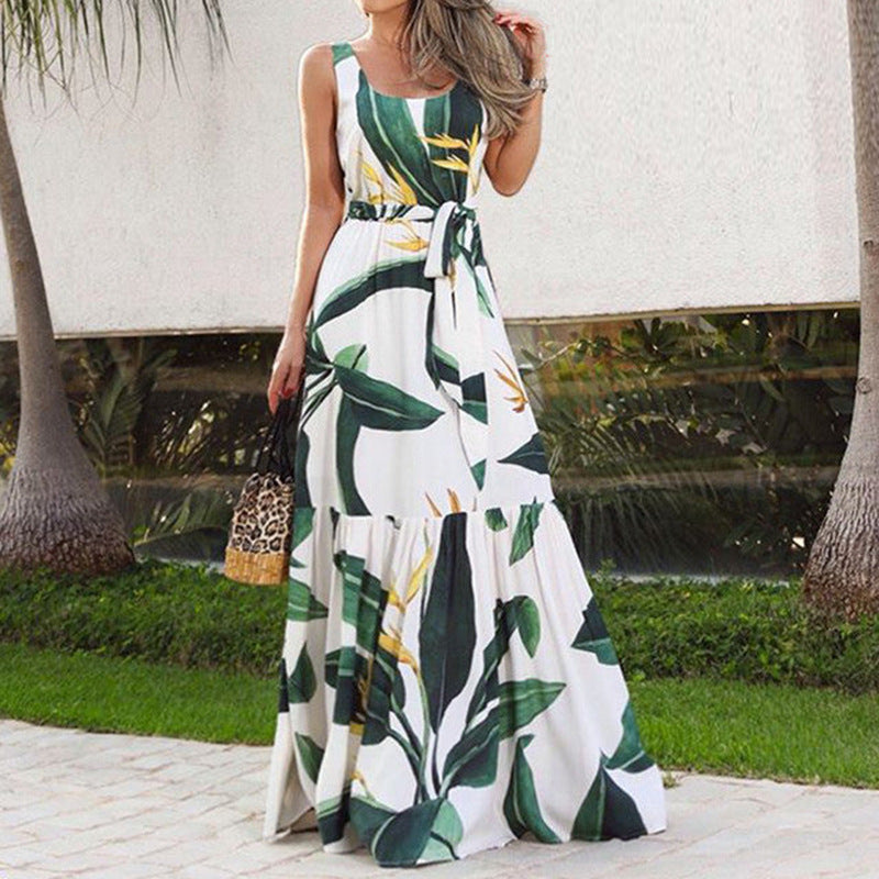Sleeveless U-Neck Floral Dress for Women