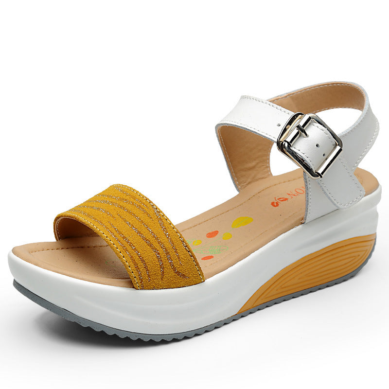 Elegant Leather Mid-Wedge Sandals