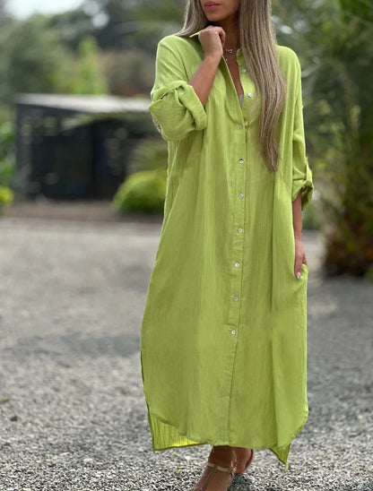 Elegant Cotton-Linen V-Neck Dress