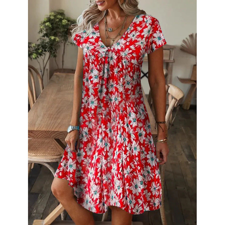 Trendy V-Neck Print Dress