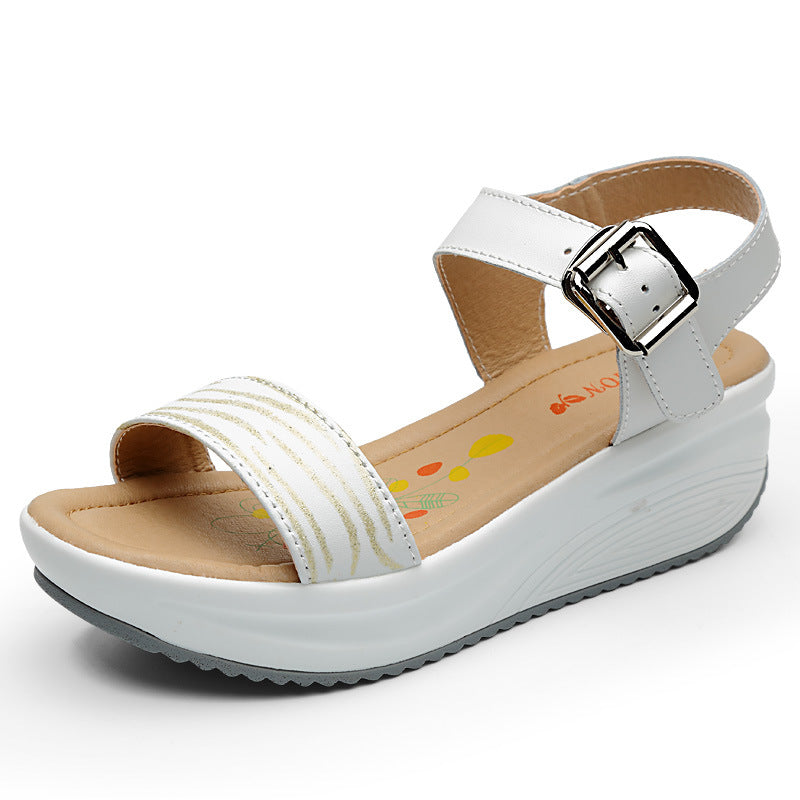 Elegant Leather Mid-Wedge Sandals