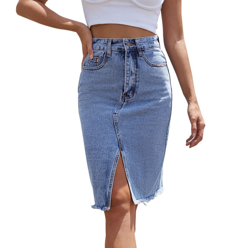 Elegant High-Waist Denim Midi Skirt