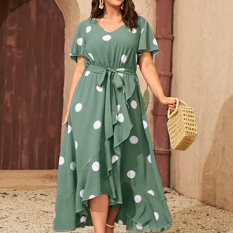 Elegant Polka Dot V-Neck Dress