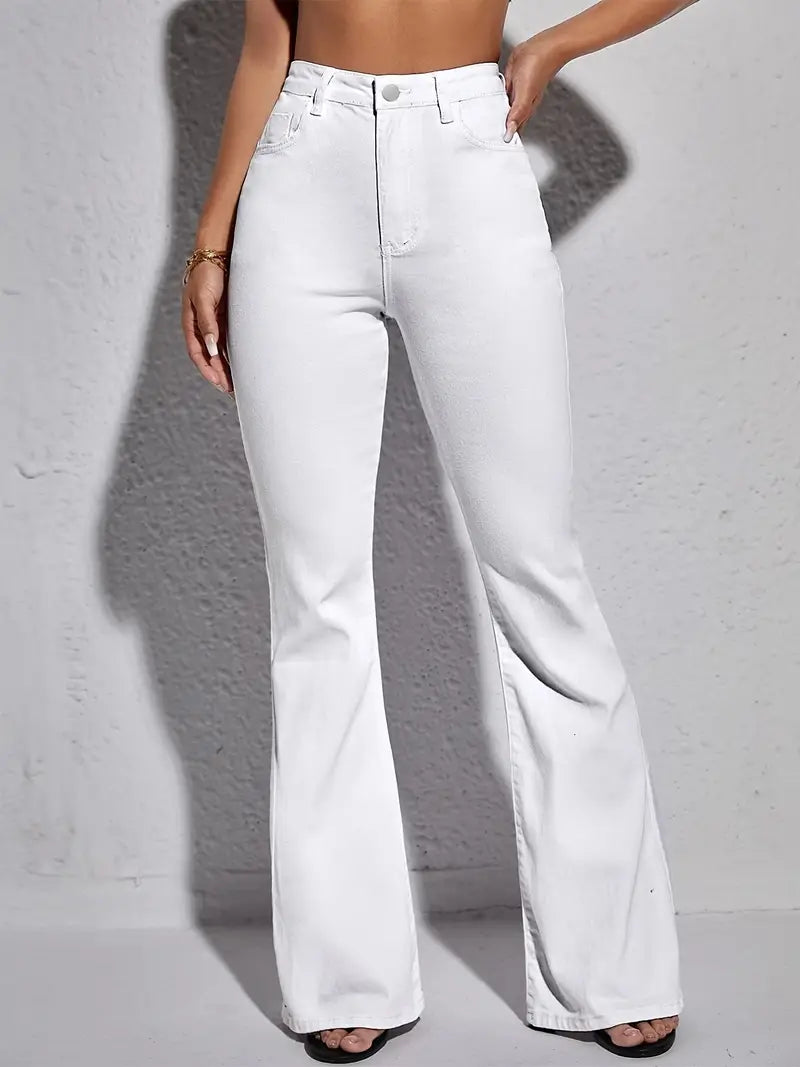 Ladies' White Bell-Bottom Jeans