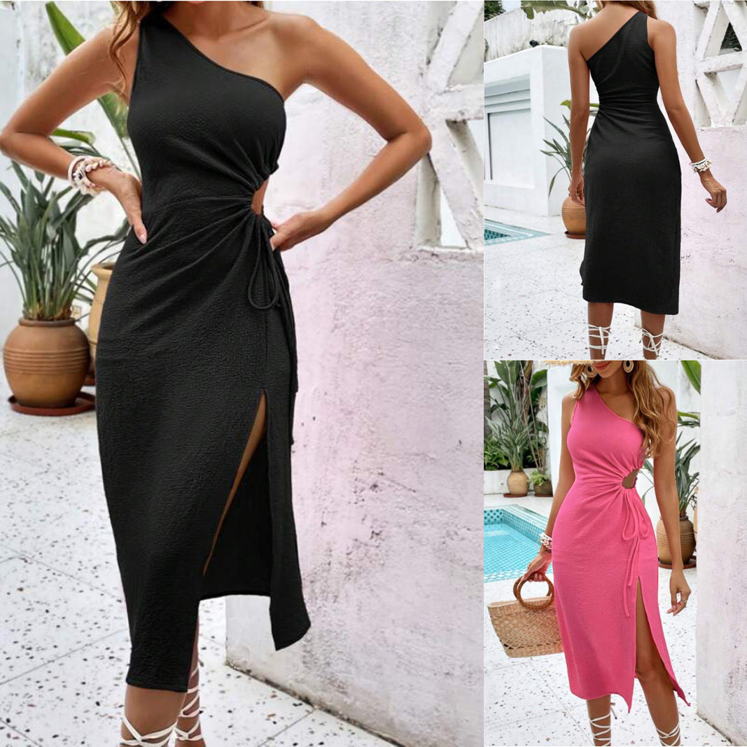 Sophisticated Shoulder-Tie Slit Dress
