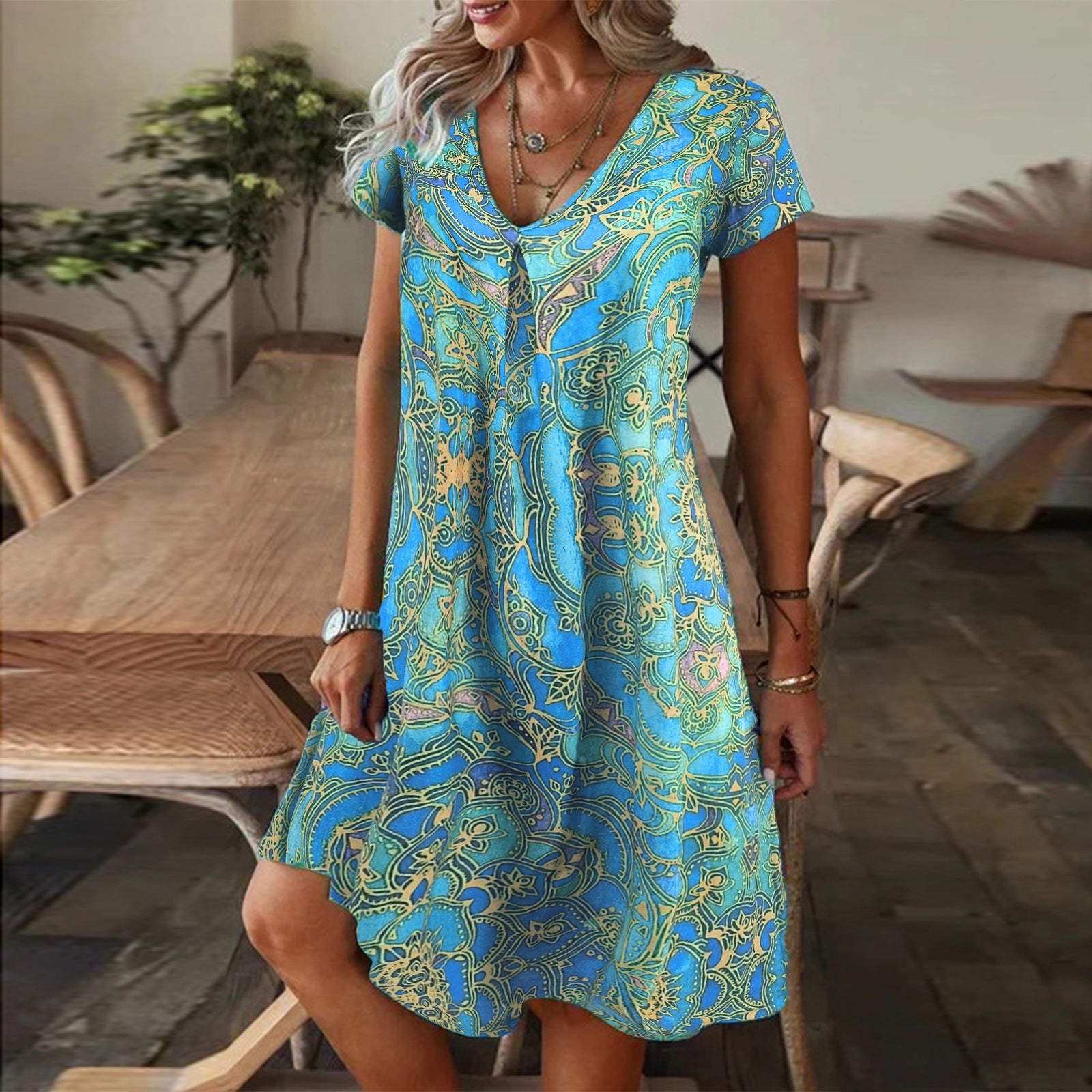 Trendy V-Neck Print Dress