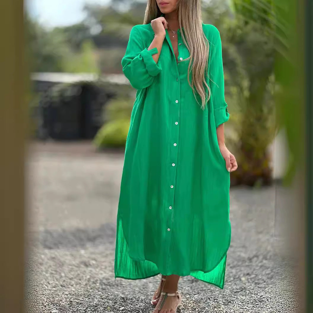Elegant Cotton-Linen V-Neck Dress