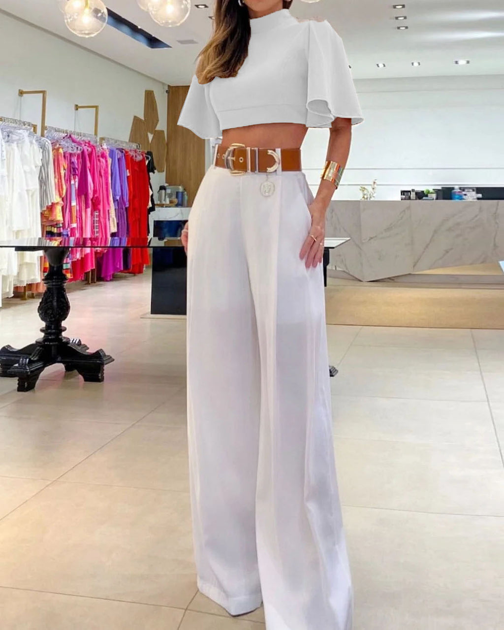 Breezy Cross-Back Top with Wide Leg Pants