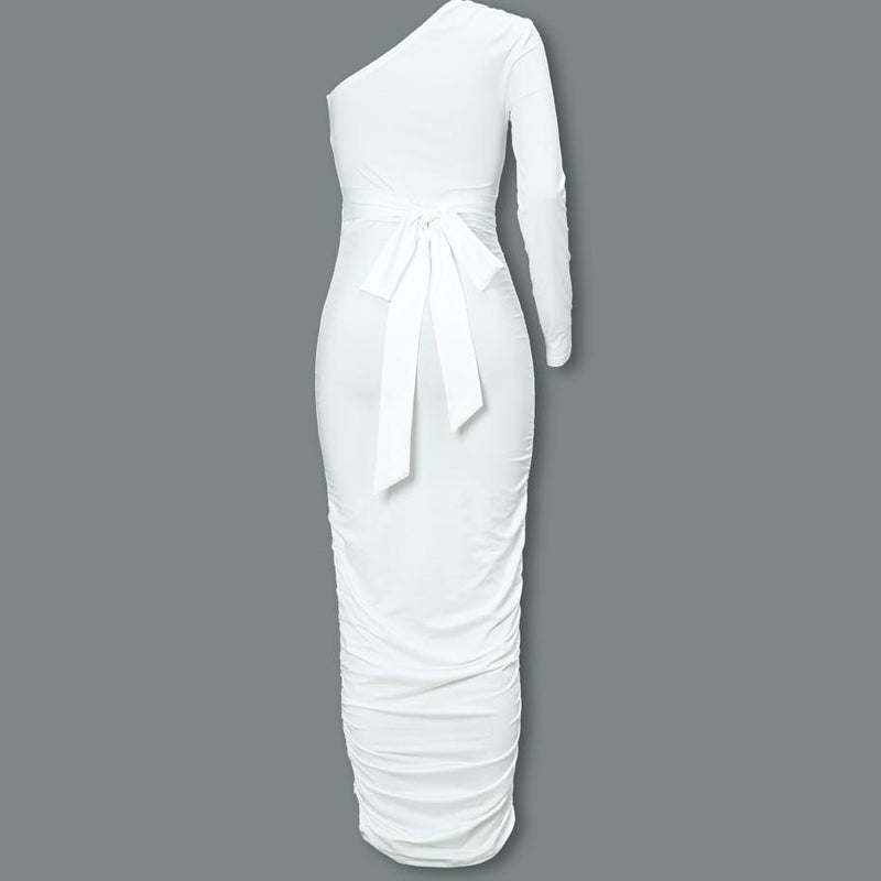 Stylish Sole Shoulder White Dress