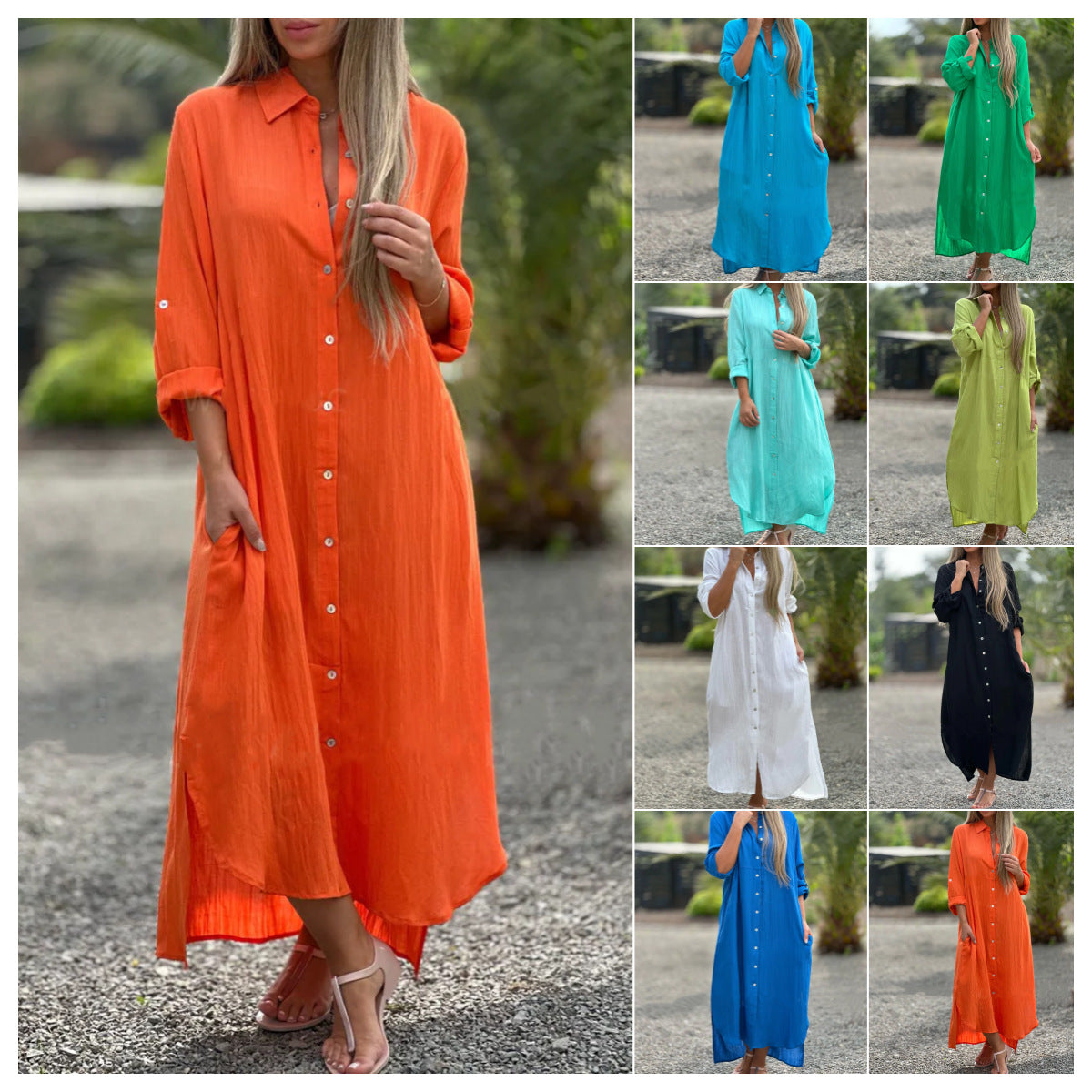 Elegant Cotton-Linen V-Neck Dress