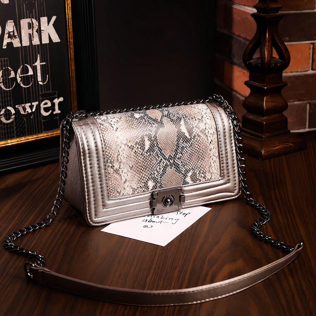 Bertha Chic Python Chained Vegan Leather Shoulder Bag